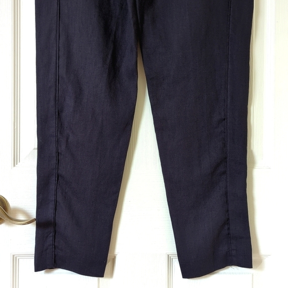 Ellen Tracy 100% Linen High Waisted Slim Tapered Leg Soft Pants Ink Navy Medium - Picture 6 of 14